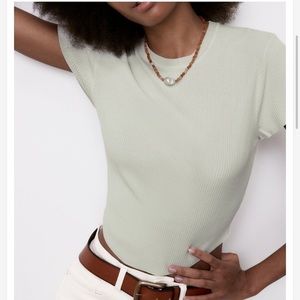 NWT Zara Ribbed Knit Top in Light Green - Size XL (runs small)